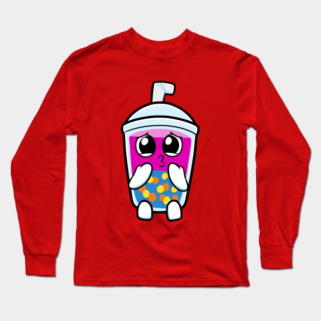 Sad Boba Milktea Kawai Long Sleeve T-Shirt by Irlustra Studio